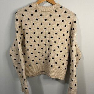 H&M Women's Long Sleeve Light Tan Polka Dot Crop Sweater Size Small